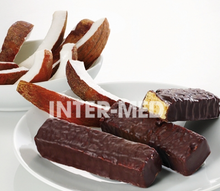 Carica l'immagine nel visualizzatore di Gallery, Barrette aroma noce di cocco croccanti ProtiVit® rivestimento cioccolato nero. Confezione da 7 barrette (da 16 gr. di proteine cadauna)