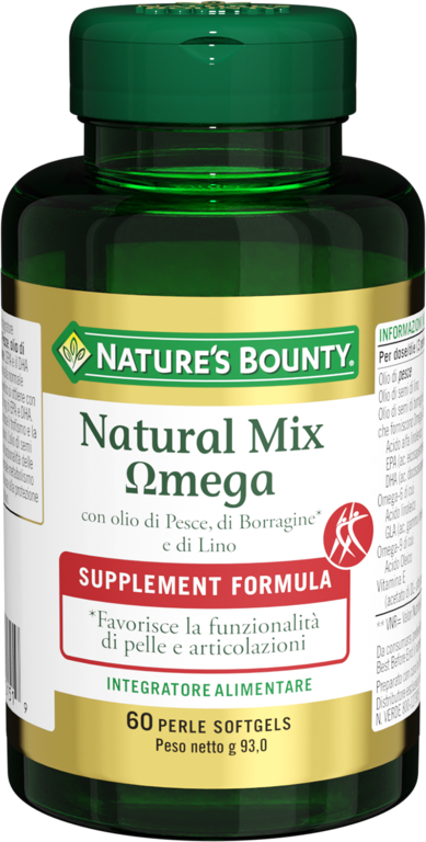 Natural Mix Omega con olio di Pesce, di Borragine e di Lino 60 Perle Softgels